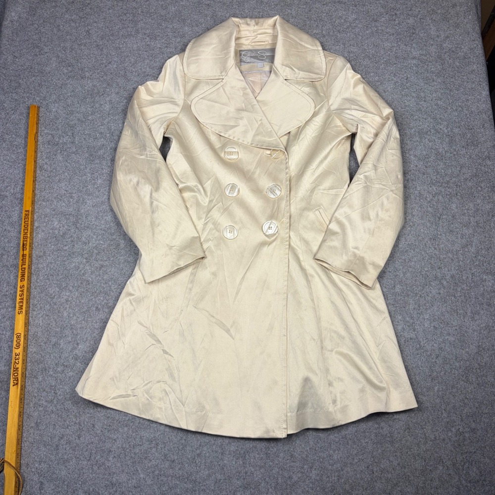 Jessica Simpson Champagne Satin Double Breasted Trench Coat Petite Large PL